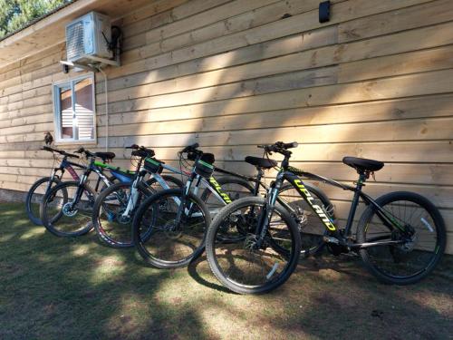 a group of bikes parked against a wall at Cabañas rio Biobio in Callaqui