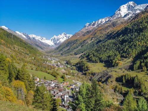 un pequeño pueblo en un valle con montañas nevadas en @tiefenmatten 19, en Blatten im Lötschental