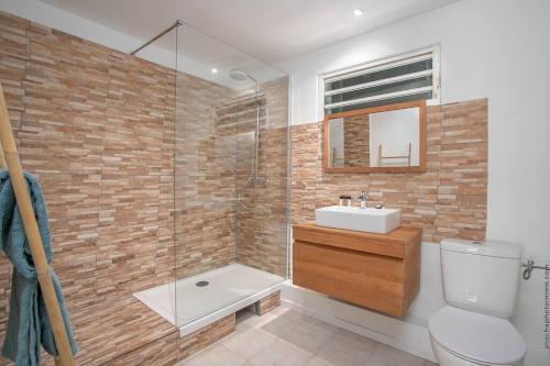 La salle de bains est pourvue d'une douche, de toilettes et d'un lavabo. dans l'établissement Villa Sol Y Sombra, à Schœlcher