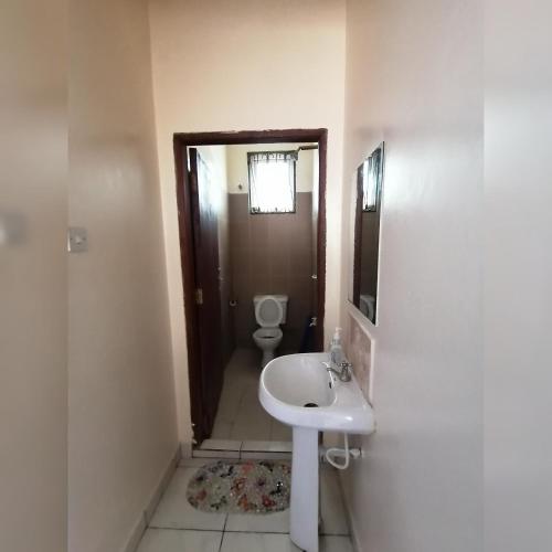 ein Bad mit einem Waschbecken und einem WC in der Unterkunft Oasis Apartments in Mombasa