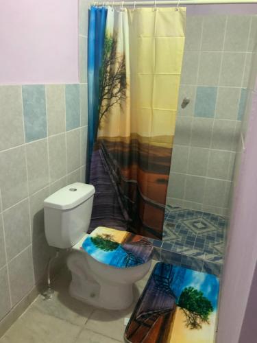 y baño con aseo y ducha. en LA DOLCE VITA FRANCOPHONE en Estelí