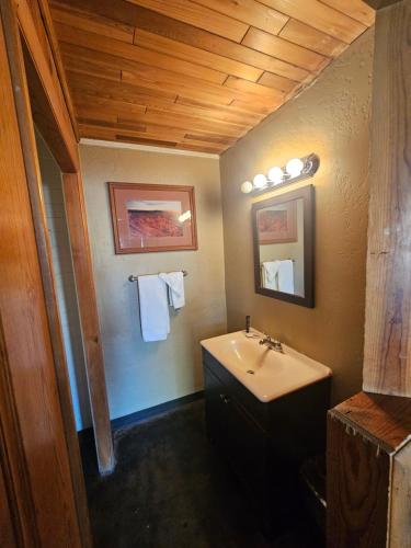 La salle de bains est pourvue d'un lavabo et d'un miroir. dans l'établissement Redrock Country Inn, à Kanab