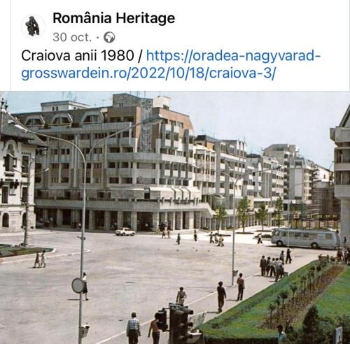 an old photo of a city street with buildings at Blue light ultracentral in Craiova