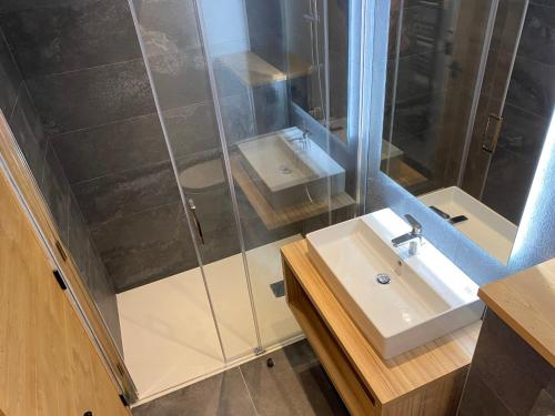 a bathroom with a sink and a shower at Appartement charmant au pied des pistes avec balcon et parking - FR-1-692-93 in La Chapelle-dʼAbondance