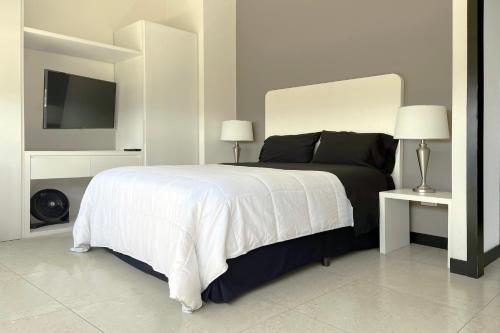 a bedroom with a large bed and a tv at Laviu B&B Luxe Suites in Puebla