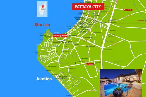 a map of the city of puerto tamborinus at Villa Bos 5 minutes to the Beach in Jomtien in Jomtien Beach