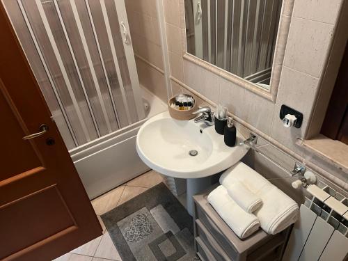 y baño con lavabo y ducha. en Charme & Relax - near the Rome Airport -, en Ponte Galeria