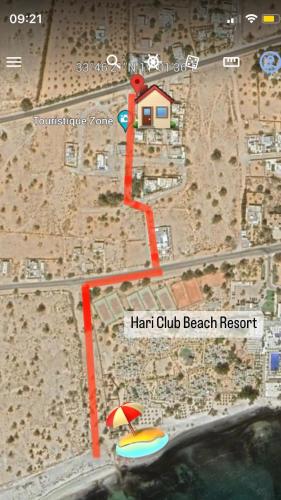 a map of the heart club beach resort at ltifi villas aghir in Midoun