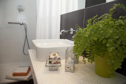 un bagno con lavandino e pianta in vaso di Center 2 Rooms B&b a Roma