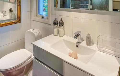 ein Bad mit einem Waschbecken und einem WC in der Unterkunft Gorgeous Home In Huddinge With Wi-fi in Huddinge