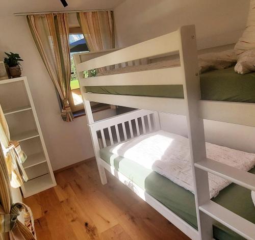 a bedroom with a bunk bed with a ladder at Selauerbauer in Lofer