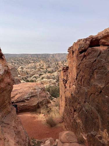 a person standing on a cliff in a canyon at Dana Rose camp outdoor camping in Dana