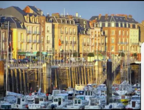 a group of buildings and boats in a harbor at Chez Vincent, Chambres doubles équipées, avec accès privé, très bon emplacement dans Dieppe, au calme, avec Parking Gratuit et Clôturé, terrasse et grand jardin, simple et convivial, Animaux admis in Dieppe