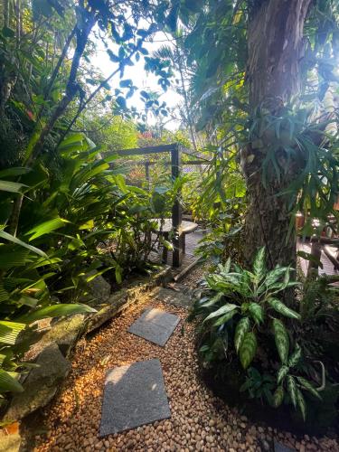 a path in a garden with a tree at Pousada Albatroz in Abraão
