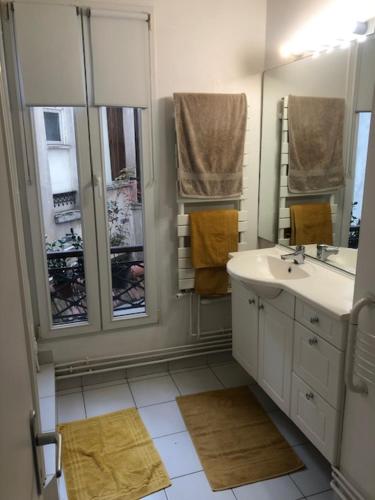 a bathroom with a sink and a mirror at Chez Vero et Bruno in Paris