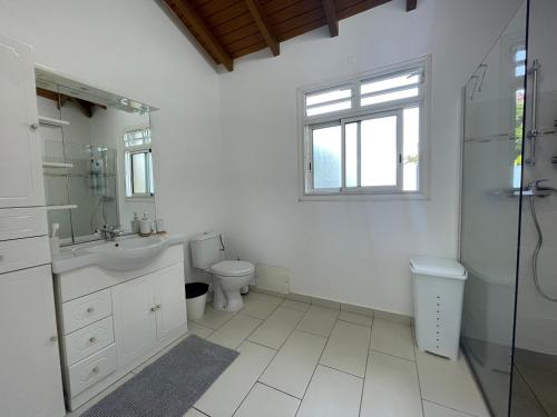 a bathroom with a sink and a toilet and a window at Cocooning Paradise in Saint-François
