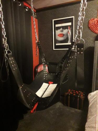 a swing in a room with a picture at LOVE ROOM Le rouge et noir in Barr