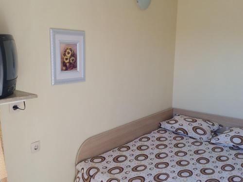 a bedroom with a bed and a picture on the wall at Hotel Fantasy in Lyubimets