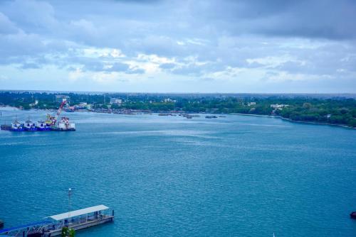 an aerial view of a large body of water at Harbour View Suites in Dar es Salaam