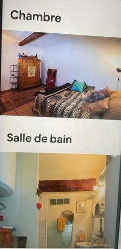 dos fotos de un dormitorio con una cama y una venta de cerebro en jiva bennani, en Toulon