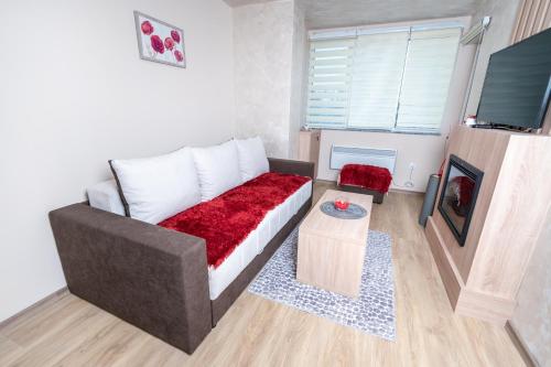 a small living room with a couch and a television at Apartman Jula 122 in Zlatibor