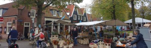 a group of people walking around an outdoor market at Vakantiebungalow in Riviera Maison stijl nabij zee en strand, bos en duin in Warmenhuizen