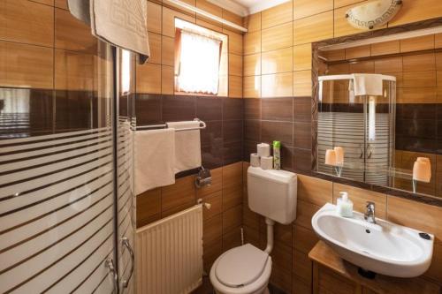 a bathroom with a toilet and a sink at Rozmann Family Panzió & Apartmanhaz in Sárvár