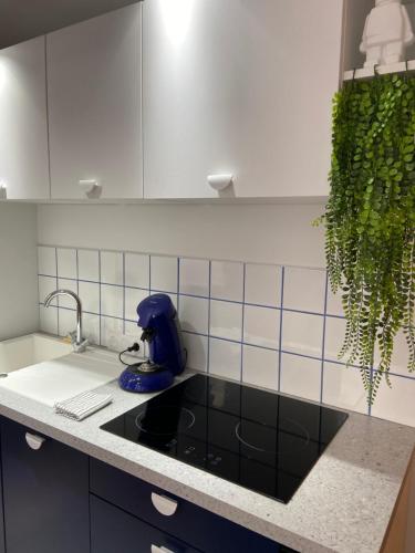 a kitchen with a blue mixer on a counter at Orange & Art in Clermont-Ferrand