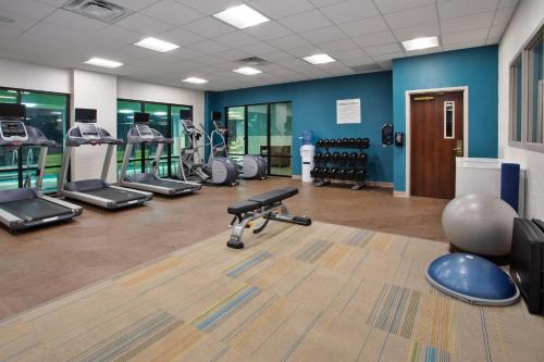 a gym with several treadmills and exercise machines at Holiday Inn Express Hotel & Suites Rochester Webster by IHG in Webster