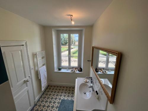 a bathroom with a sink and a mirror at Manoir du Val Fouzon - Beauval in La Vernelle