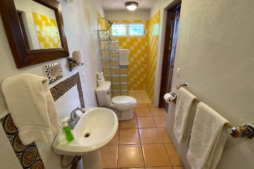 bagno con lavandino e servizi igienici di Zandoyo Bed & Breakfast a Puerto Escondido