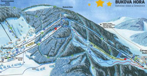a map of a ski slope with a mountain at Chalupa Šanov u Králík in Červená Voda