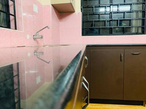 科特塔耶姆的住宿－Luxurious 3 BHK flat in Kottayam，厨房配有粉色的柜台和水槽