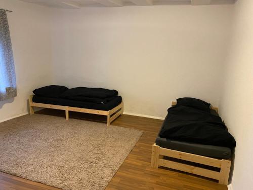 a room with two futon beds and a rug at Hannover-Ronnenberg EG in Ronnenberg