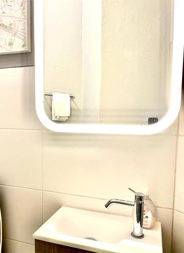 een badkamer met een wastafel en een spiegel bij Traum in der Grazer Innenstadt - Klein aber Fein! in Graz