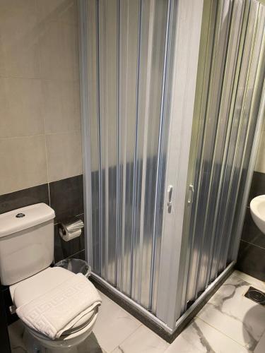 a bathroom with a shower and a toilet and a sink at pyramids grand museum inn in Cairo