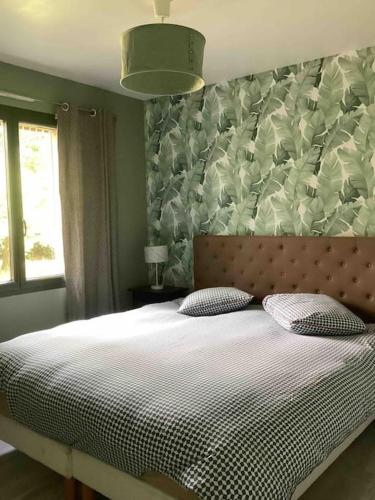 - un lit avec 2 oreillers dans une chambre dans l'établissement La Maison Tipasa, à Saint-Julien-en-Born