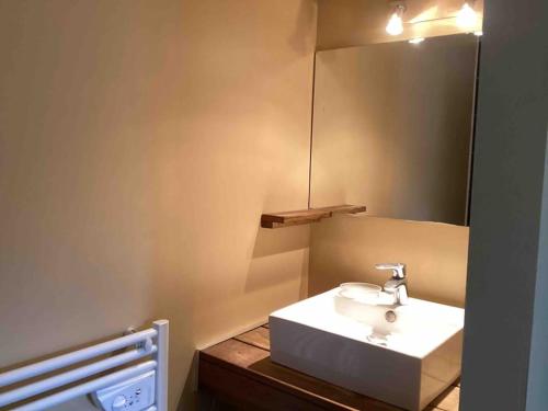 une salle de bains avec un lavabo blanc et un miroir dans l'établissement La Maison Tipasa, à Saint-Julien-en-Born