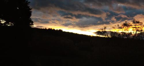 a sunset on top of a hill with trees at romantische Ferienwohnung im Vogelsbergkreis in Ehringshausen