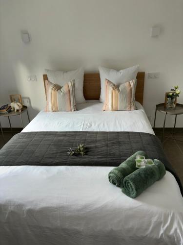 1 dormitorio con 1 cama grande y 2 toallas. en Les Oliviers en Arles