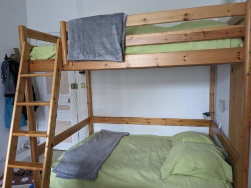 two bunk beds in a room with a ladder at Le nid in La Bourboule