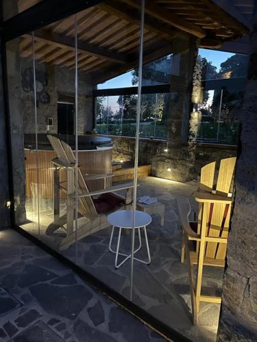 a view of a patio with a table and chairs at Villa Paladini in Montefiascone