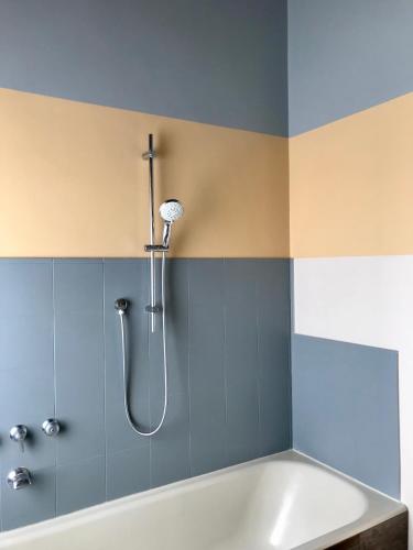 a bath tub with a shower in a bathroom at Bed&Breakfast La Madonnina in Marlia