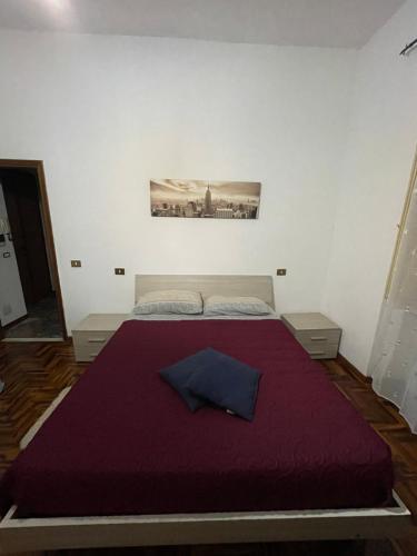 1 dormitorio con 1 cama grande con manta morada en Il Nido en Roma