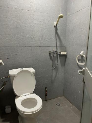 a bathroom with a toilet and a shower at PEACE GUEST HOUSE in Yaoundé