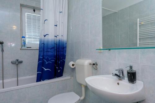 a bathroom with a toilet and a sink and a shower at Villa Usce in Komin