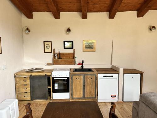 a kitchen with a stove and a counter top at La casa sul fiume in Oulx
