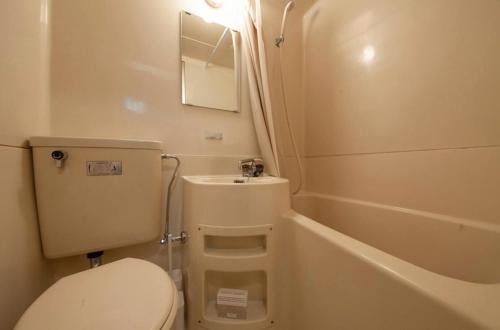 a small bathroom with a toilet and a bath tub at SunPalace Nishi-Shinjuku in Tokyo