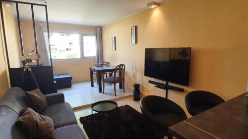 sala de estar con sofá y TV de pantalla plana en 177 Port Capist E75, en Cap d'Agde