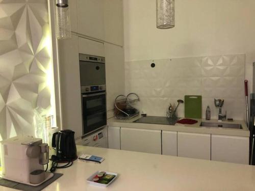 - une cuisine avec un comptoir et une cuisinière four supérieur dans l'établissement Gobelins, à Paris